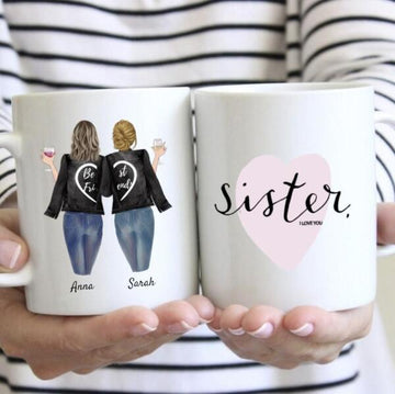 Favorite Sisters Leather Jacket & Drink - Personalized Mug (2-3 Sisters)
