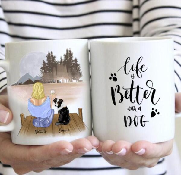 Woman with Dog & Drink - Personalized Mug (1-2 Dogs)