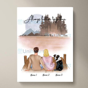 Couple with Pets (Dog or Cat) - Personalized Poster