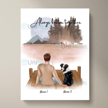 Man with Pets (Dog or Cat) - Personalized Poster