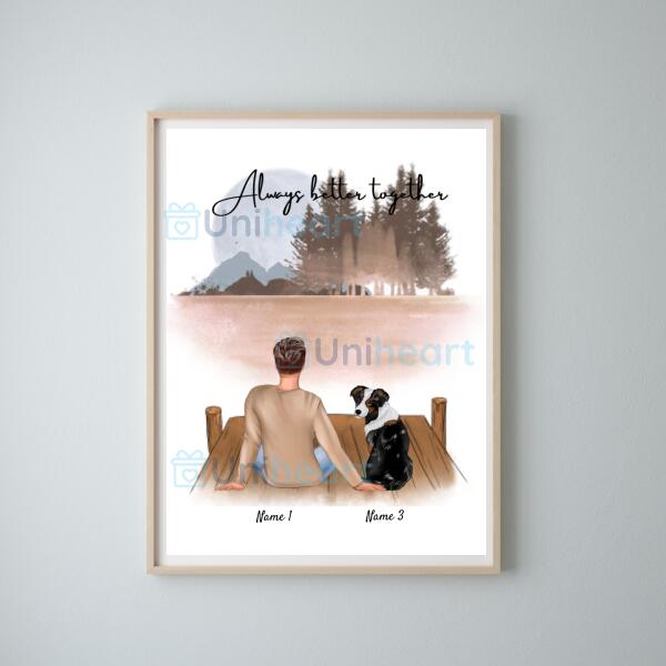 Man with Pets (Dog or Cat) - Personalized Poster