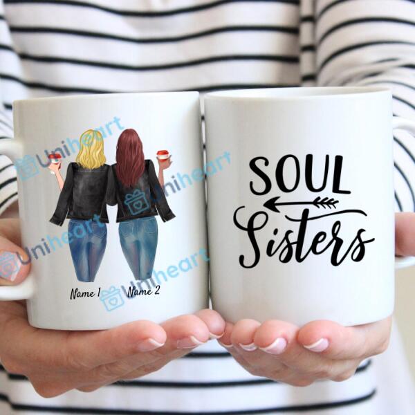 Favorite Sisters Leather Jacket & Drink - Personalized Mug (2-3 Sisters)